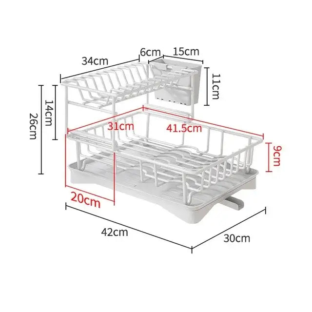 Black metal 2 tier dish drainer storage rack for kitchen organization