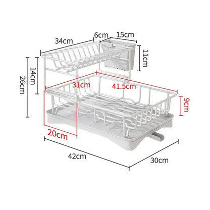 Black metal 2 tier dish drainer storage rack for kitchen organization