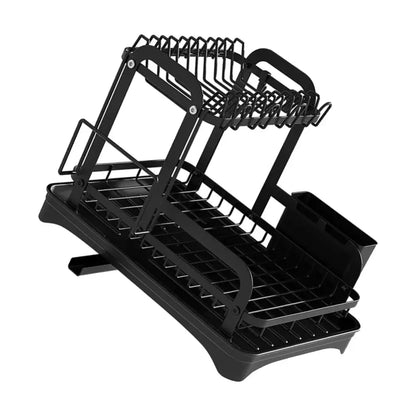 Black metal 2 tier dish drainer storage rack for kitchen organization