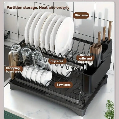 Black metal 2 tier dish drying rack kitchen storage holder