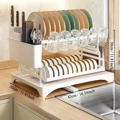 Black metal 2 tier dish drying rack kitchen storage holder