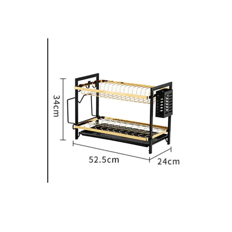 Black metal 2 tier kitchen dish rack with utensil holder