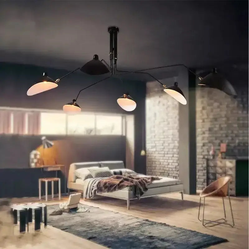 Black metal 3-arm floor lamp for living room with adjustable shades