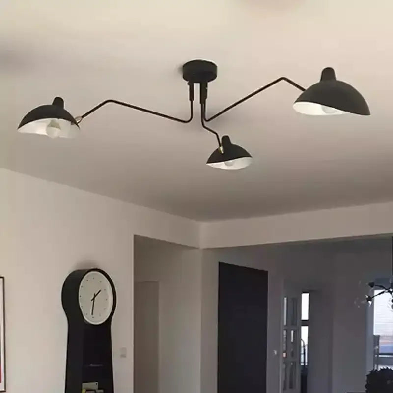 Black metal 3-arm floor lamp for living room with adjustable shades