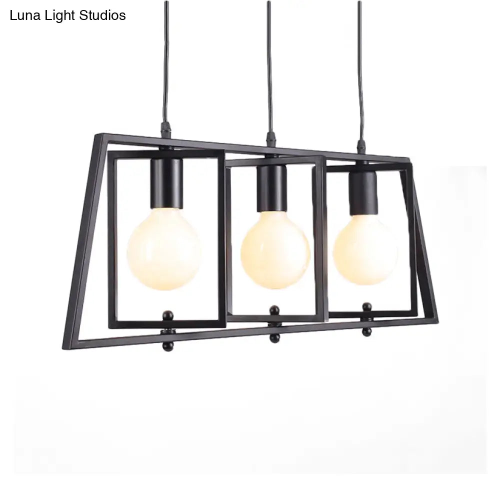 DecorBites™ Black Metal 3-Light Chandelier for Dining Room with Exposed Bulbs - Simple Island Lighting