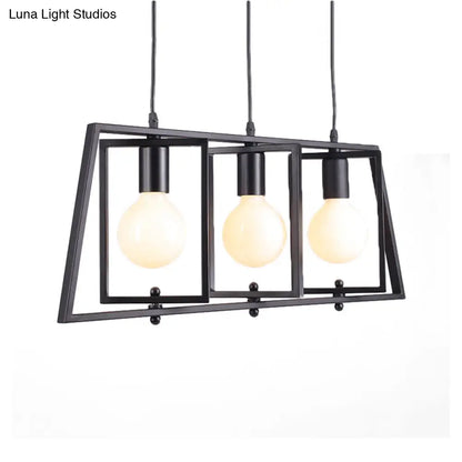 DecorBites™ Black Metal 3-Light Chandelier for Dining Room with Exposed Bulbs - Simple Island Lighting