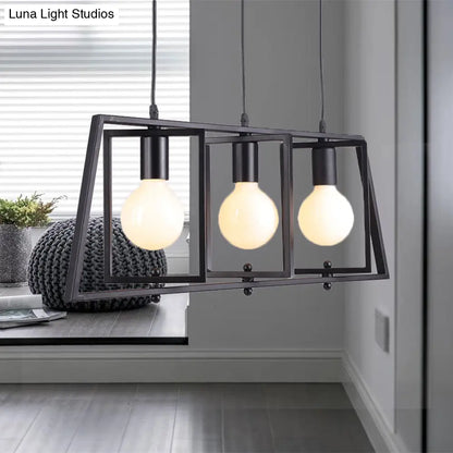 DecorBites™ Black Metal 3-Light Chandelier for Dining Room with Exposed Bulbs - Simple Island Lighting