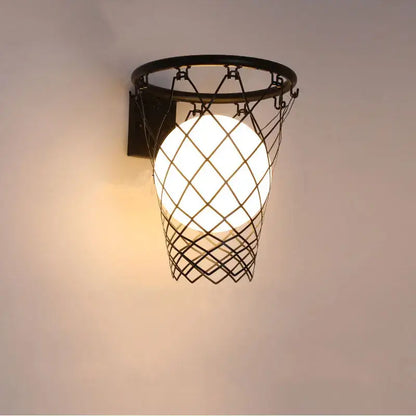 Black metal basketball wall lamp – bedroom creative hoop light