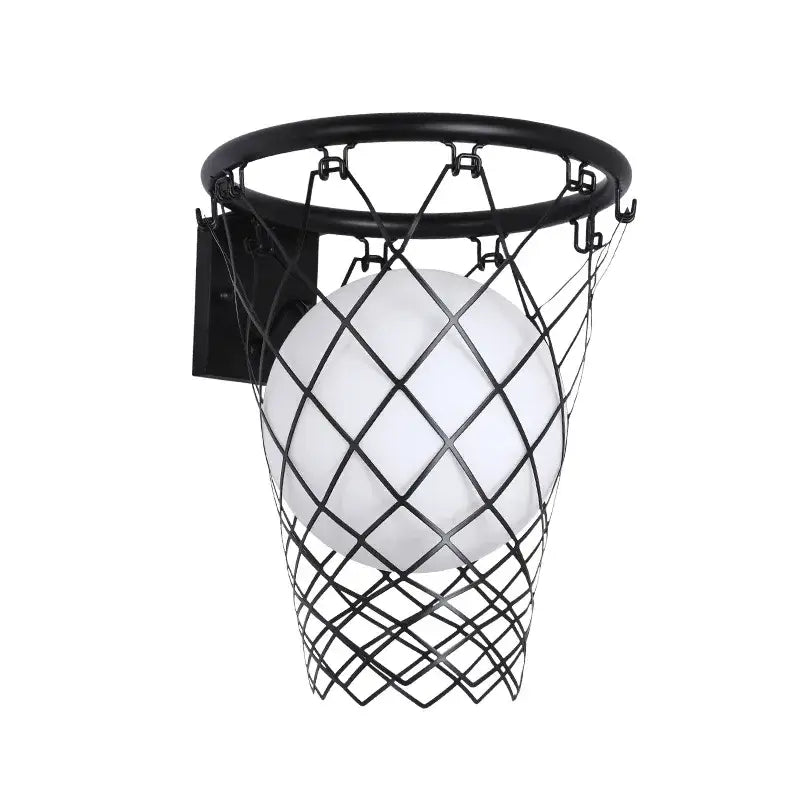 Black metal basketball wall lamp – bedroom creative hoop light