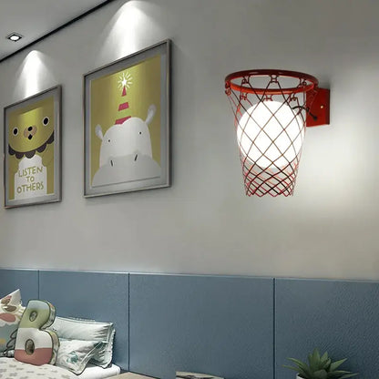 Black metal basketball wall lamp – bedroom creative hoop light