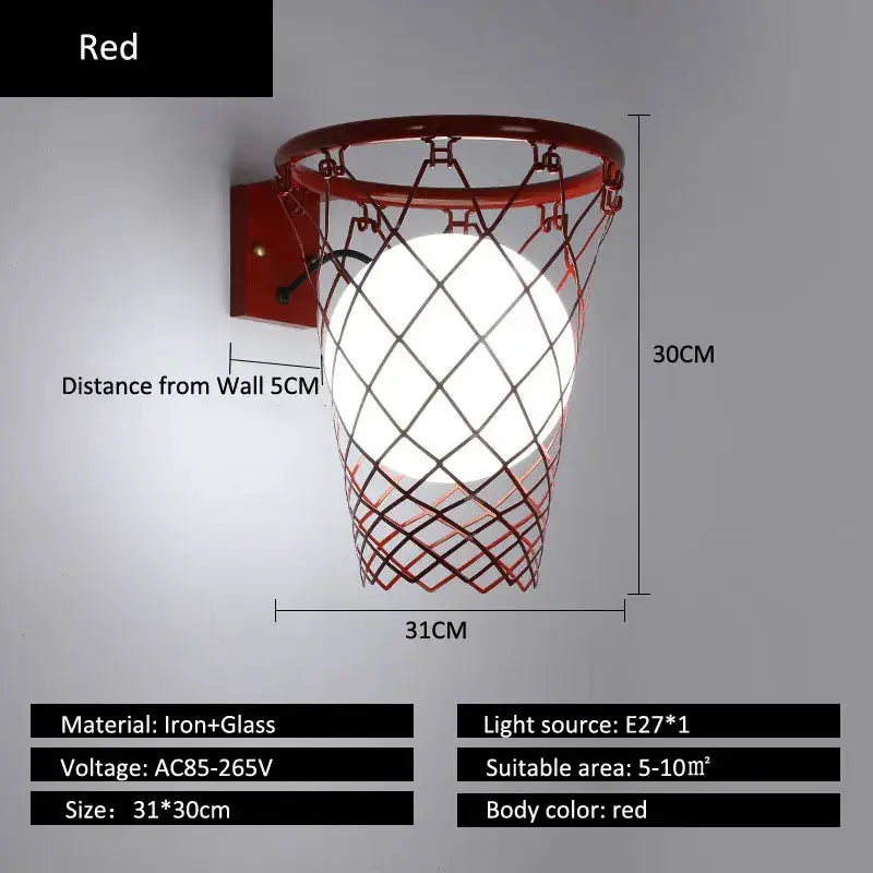 Black metal basketball wall lamp – bedroom creative hoop light