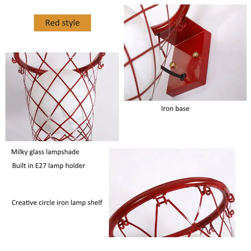Black metal basketball wall lamp – bedroom creative hoop light