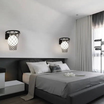 Black metal basketball wall lamp – bedroom creative hoop light