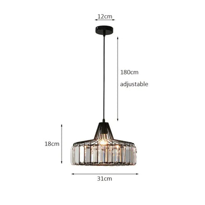 Black metal crystal kitchen pendant lamp with clear prisms