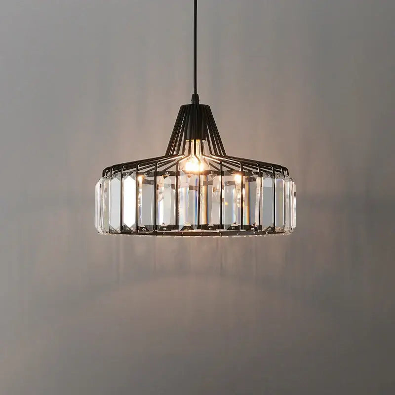 Black metal crystal kitchen pendant lamp with clear prisms