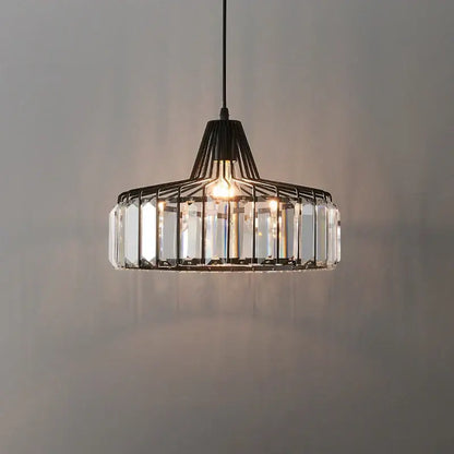 Black metal crystal kitchen pendant lamp with clear prisms