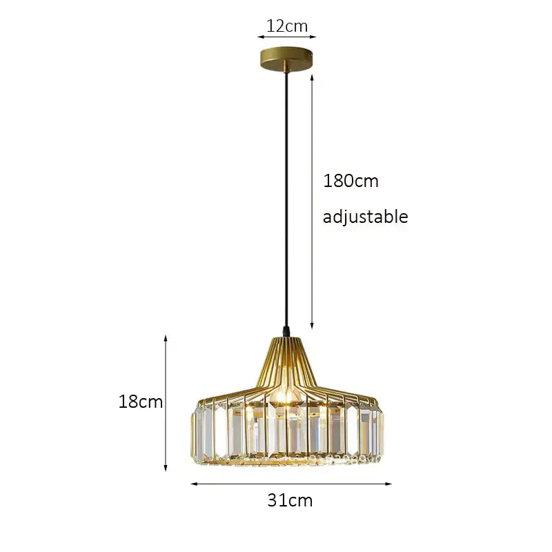 Black metal crystal kitchen pendant lamp with clear prisms