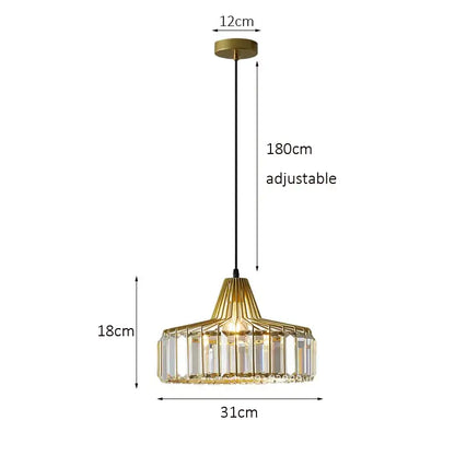 Black metal crystal kitchen pendant lamp with clear prisms