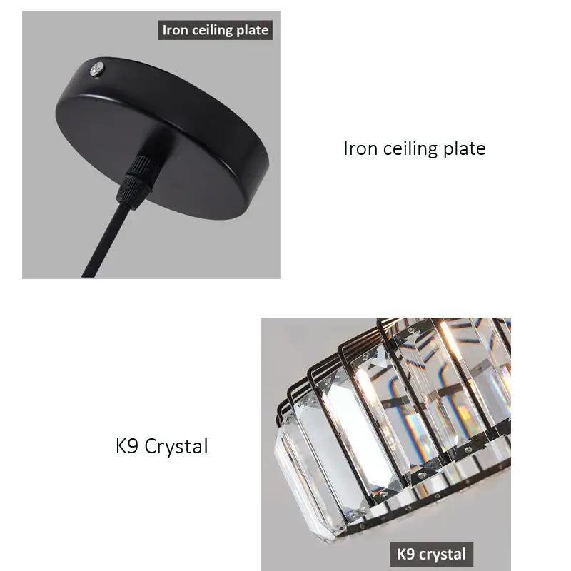 Black metal crystal kitchen pendant lamp with clear prisms