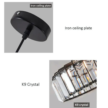 Black metal crystal kitchen pendant lamp with clear prisms
