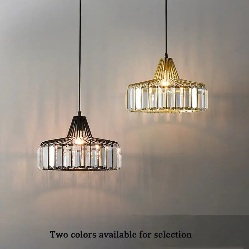 Black metal crystal kitchen pendant lamp with clear prisms