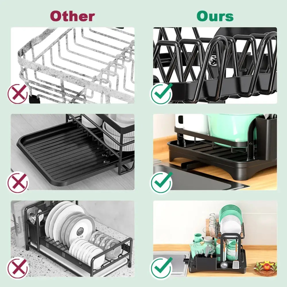 Black metal double layer dish drying rack kitchen storage organizer