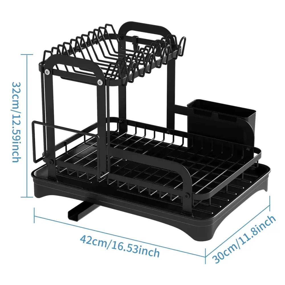 Black metal double layer dish drying rack kitchen storage organizer