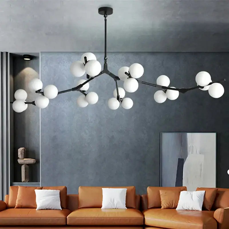 Black metal glass ball led chandelier for living room