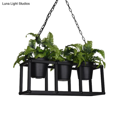 DecorBites™ Black Metal Industrial Rectangle Island Light Fixture - 2/3/5 Bulbs LED Lamp with Plant Decor