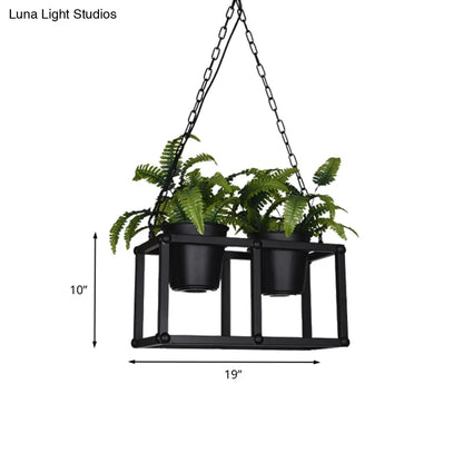 DecorBites™ Black Metal Industrial Rectangle Island Light Fixture - 2/3/5 Bulbs LED Lamp with Plant Decor