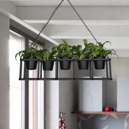 DecorBites™ Black Metal Industrial Rectangle Island Light Fixture - 2/3/5 Bulbs LED Lamp with Plant Decor