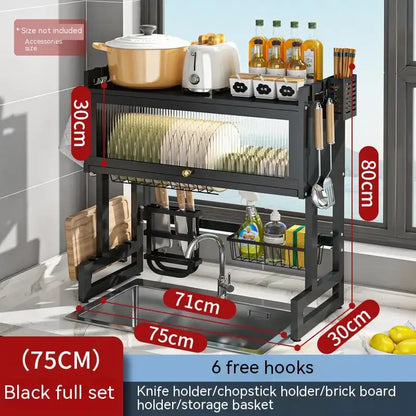 Black metal kitchen cabinet organizer shelf with glass for sink