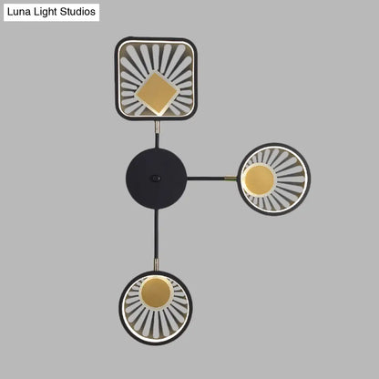 DecorBites™ Black Metal LED Wall Sconce for Modern Restaurants - Round and Square Sector Design