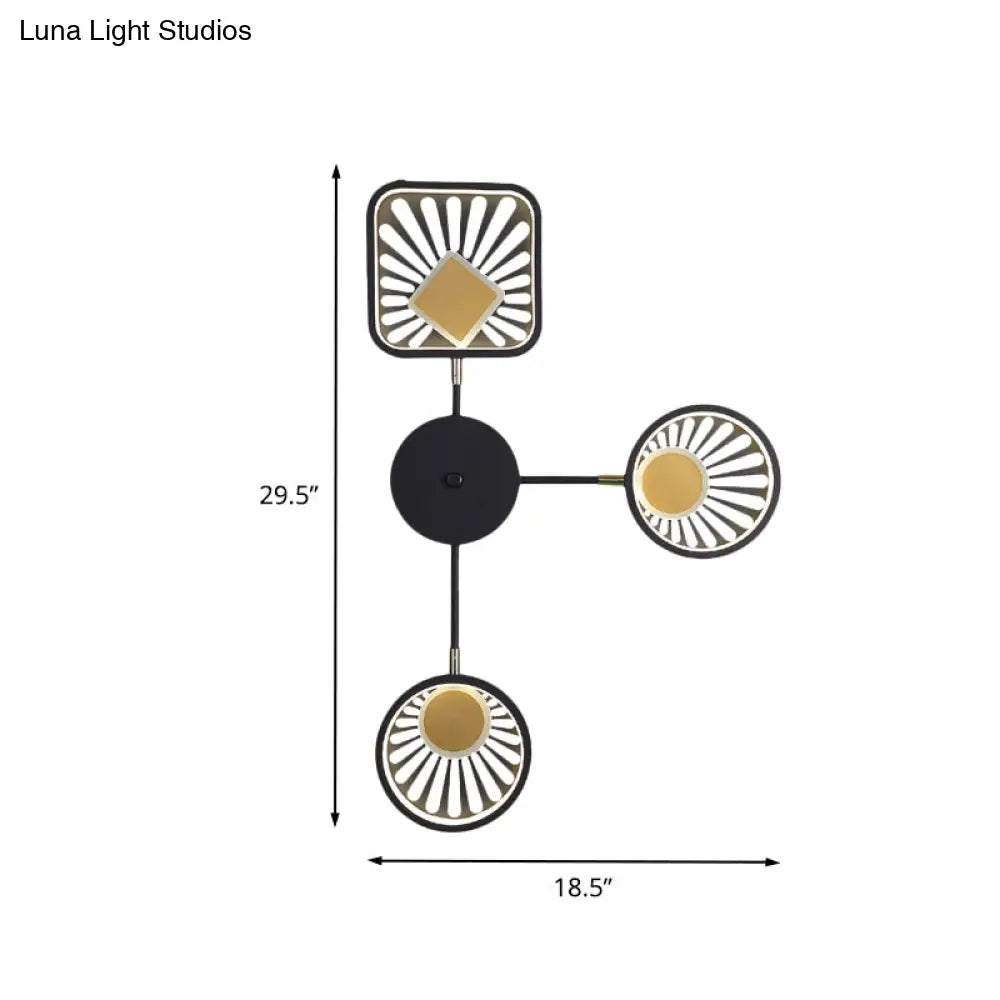 DecorBites™ Black Metal LED Wall Sconce for Modern Restaurants - Round and Square Sector Design
