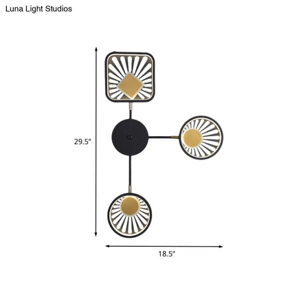 DecorBites™ Black Metal LED Wall Sconce for Modern Restaurants - Round and Square Sector Design