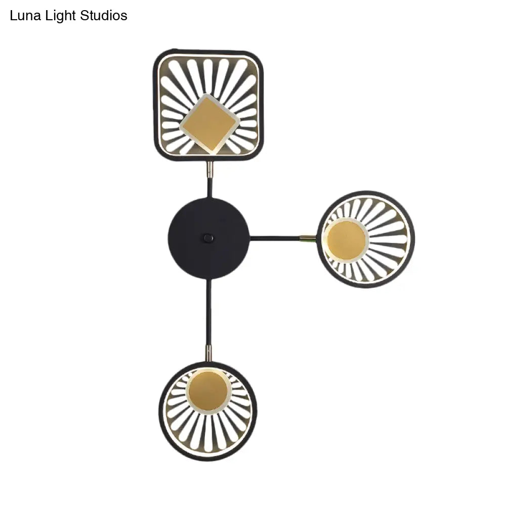 DecorBites™ Black Metal LED Wall Sconce for Modern Restaurants - Round and Square Sector Design