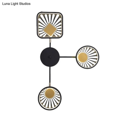 DecorBites™ Black Metal LED Wall Sconce for Modern Restaurants - Round and Square Sector Design