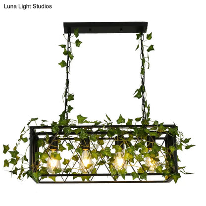 DecorBites™ Black Metal Pendant Light Fixture for Wine Bar - 4/6-Bulb Cuboid Plant Island Lamp