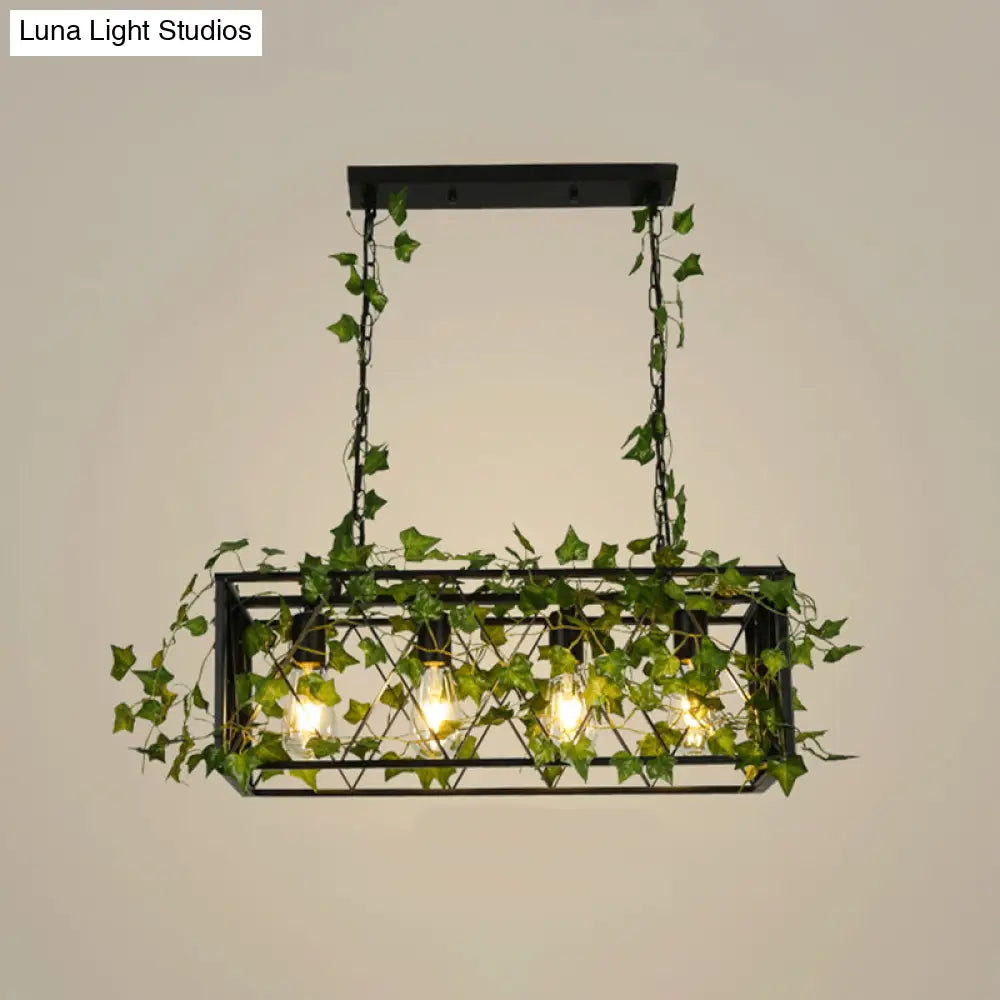 DecorBites™ Black Metal Pendant Light Fixture for Wine Bar - 4/6-Bulb Cuboid Plant Island Lamp