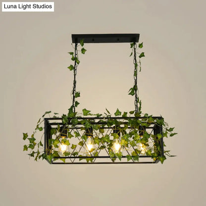 DecorBites™ Black Metal Pendant Light Fixture for Wine Bar - 4/6-Bulb Cuboid Plant Island Lamp