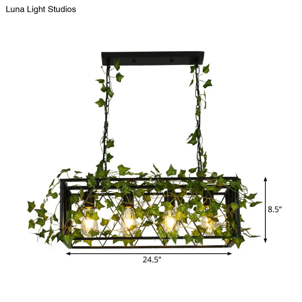 DecorBites™ Black Metal Pendant Light Fixture for Wine Bar - 4/6-Bulb Cuboid Plant Island Lamp