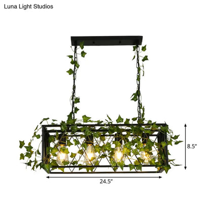 DecorBites™ Black Metal Pendant Light Fixture for Wine Bar - 4/6-Bulb Cuboid Plant Island Lamp