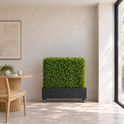 Black Metal Planter Medium with Wheels – For Artificial Boxwood Hedges