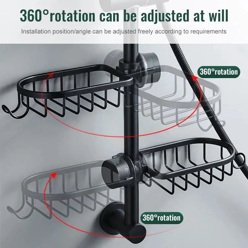 Black metal two tier adjustable shower caddy bathroom organizer