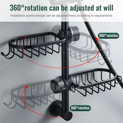 Black metal two tier adjustable shower caddy bathroom organizer