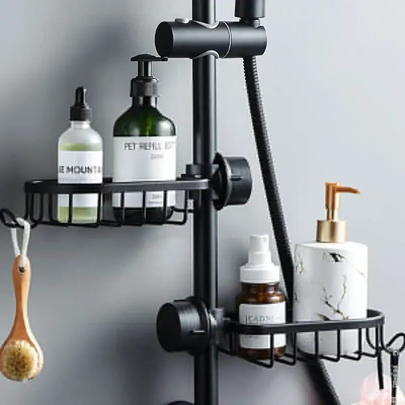 Black metal two tier adjustable shower caddy bathroom organizer
