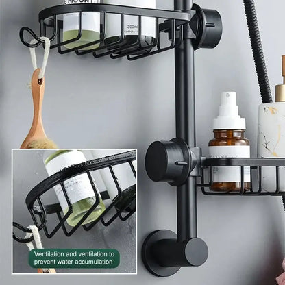 Black metal two tier adjustable shower caddy bathroom organizer