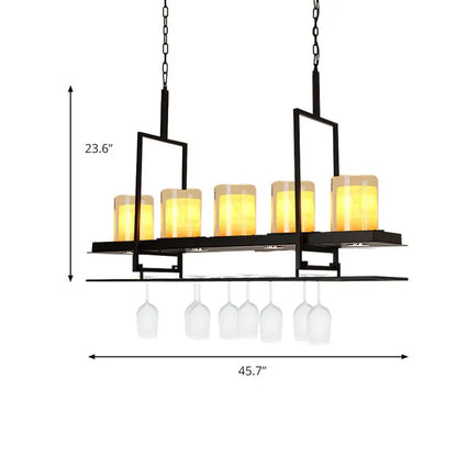 Black metal wine glass chandelier dining room chain cord light