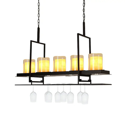 Black metal wine glass chandelier dining room chain cord light