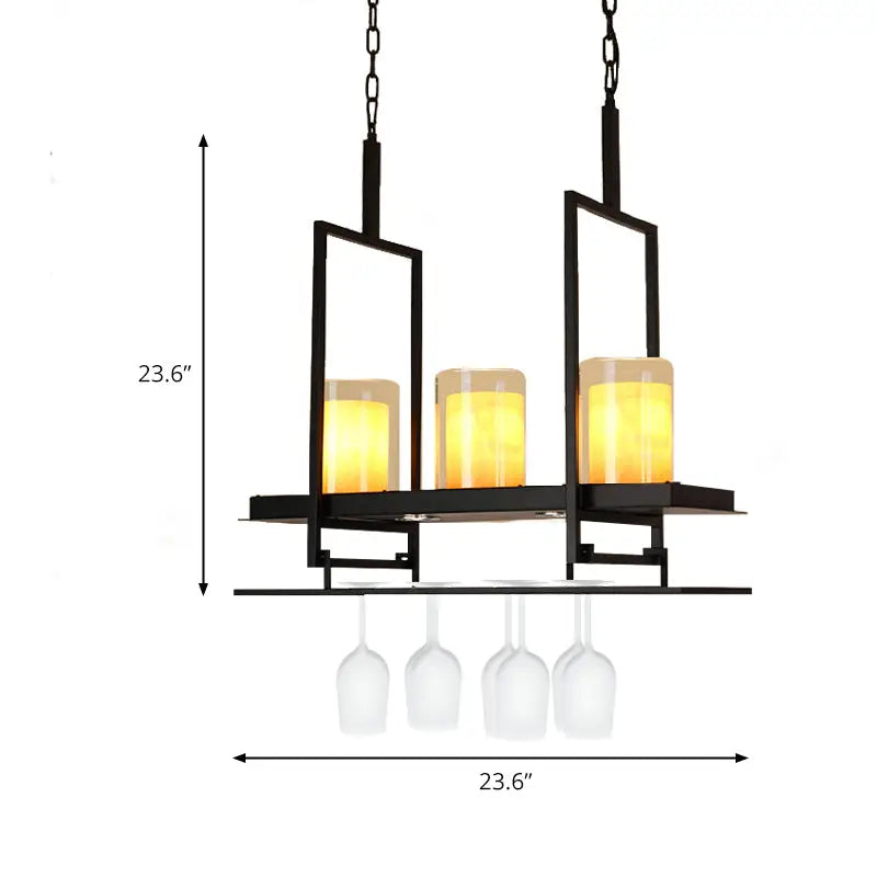 Black metal wine glass chandelier dining room chain cord light